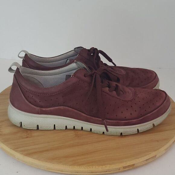 Hotter Women's Gravity Leather Athleisure Sneakers Burgundy Size 8 - Picture 1 of 11